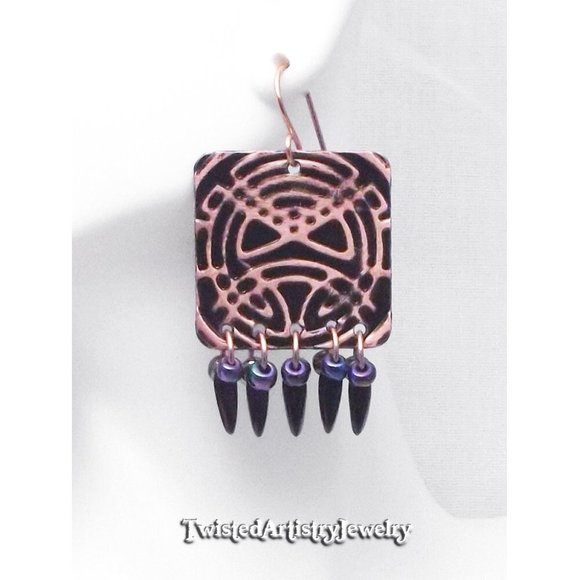 Black and Copper Celtic Square Chandelier Earrings - Picture 6 of 6